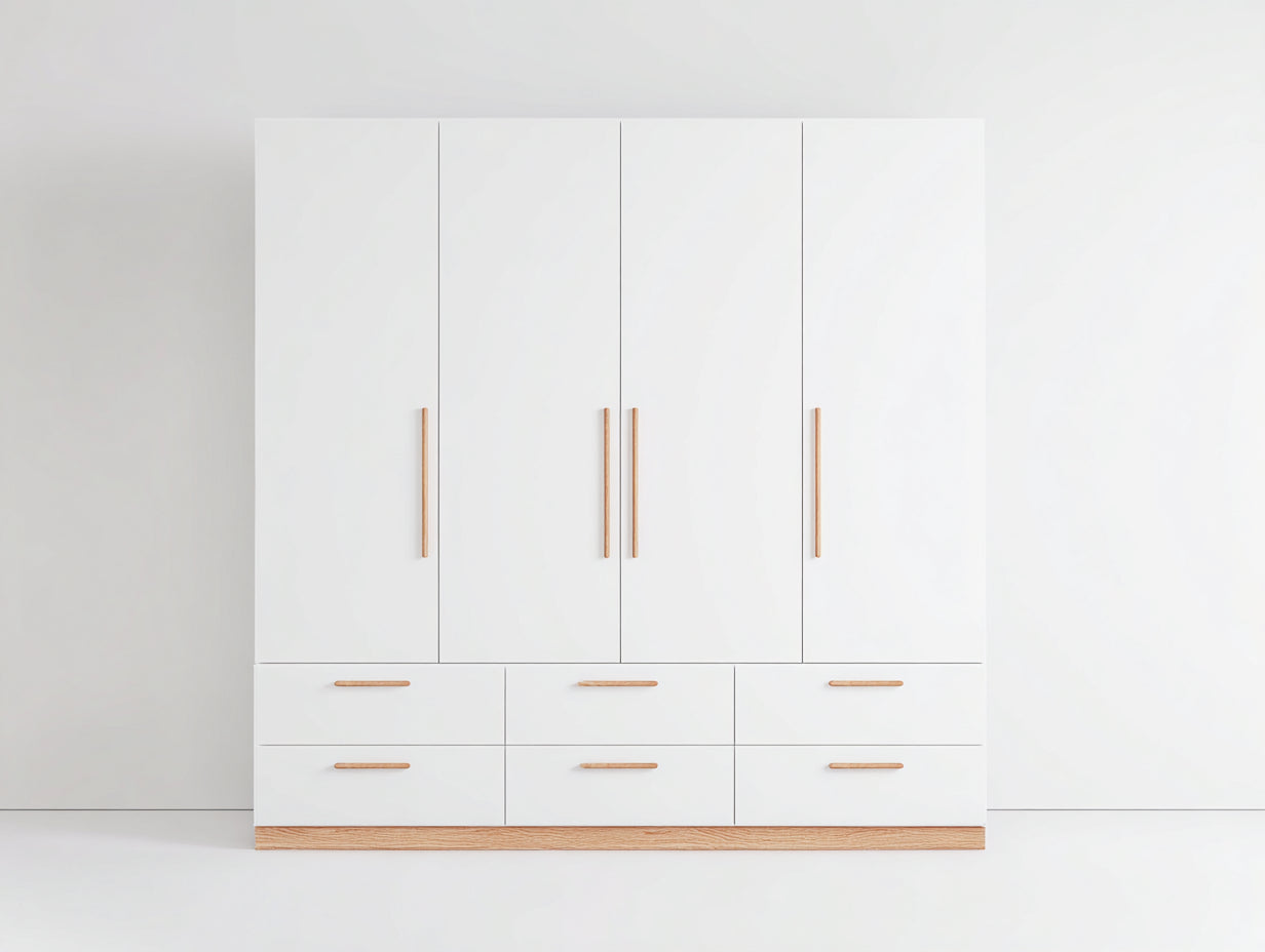 Armadio-derivato del legno-legno-214x58x210 cm-bianco-rovere chiaro-moderno