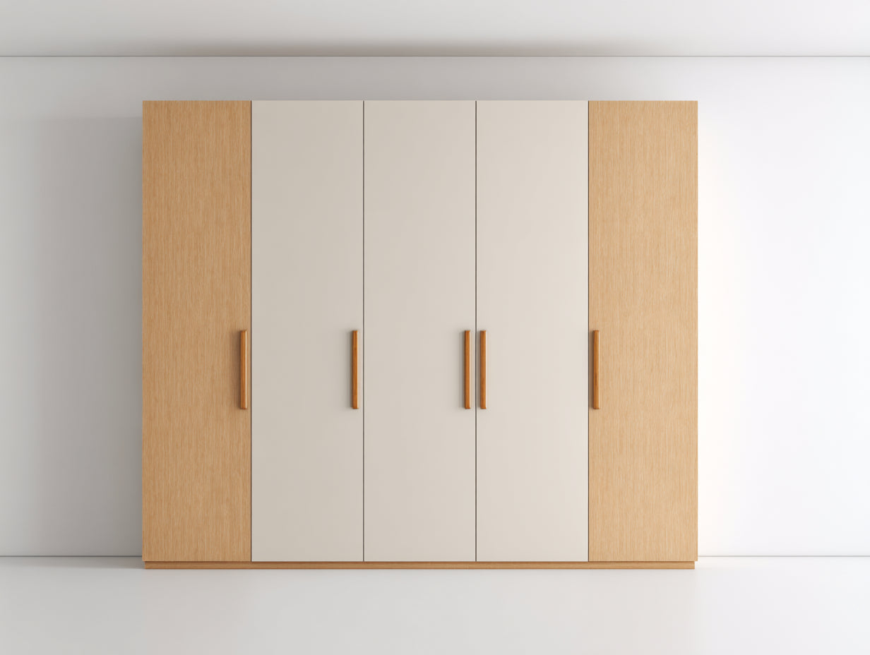 Armadio-derivato del legno-240x58x220 cm-rovere naturale-avorio-moderno