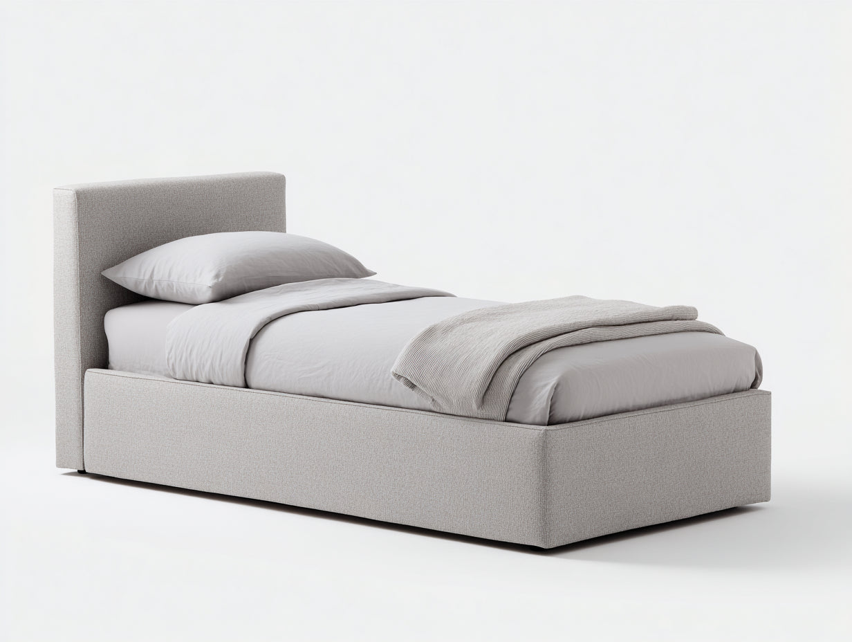 Letto singolo - tessuto-legno - 205x98x108 cm - grigio chiaro - minimalista