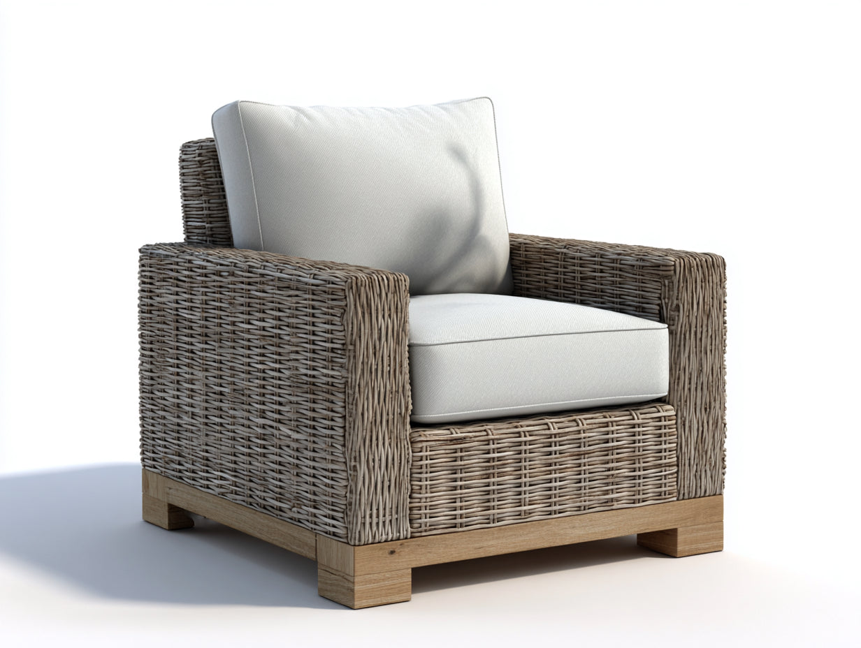 Poltrona da giardino - rattan-legno-tessuto - 96x88x76 cm - grigio talpa-beige - moderno
