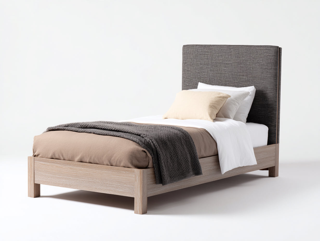 Letto singolo - legno-tessuto - 210x101x121 cm - rovere chiaro-grigio scuro - moderno