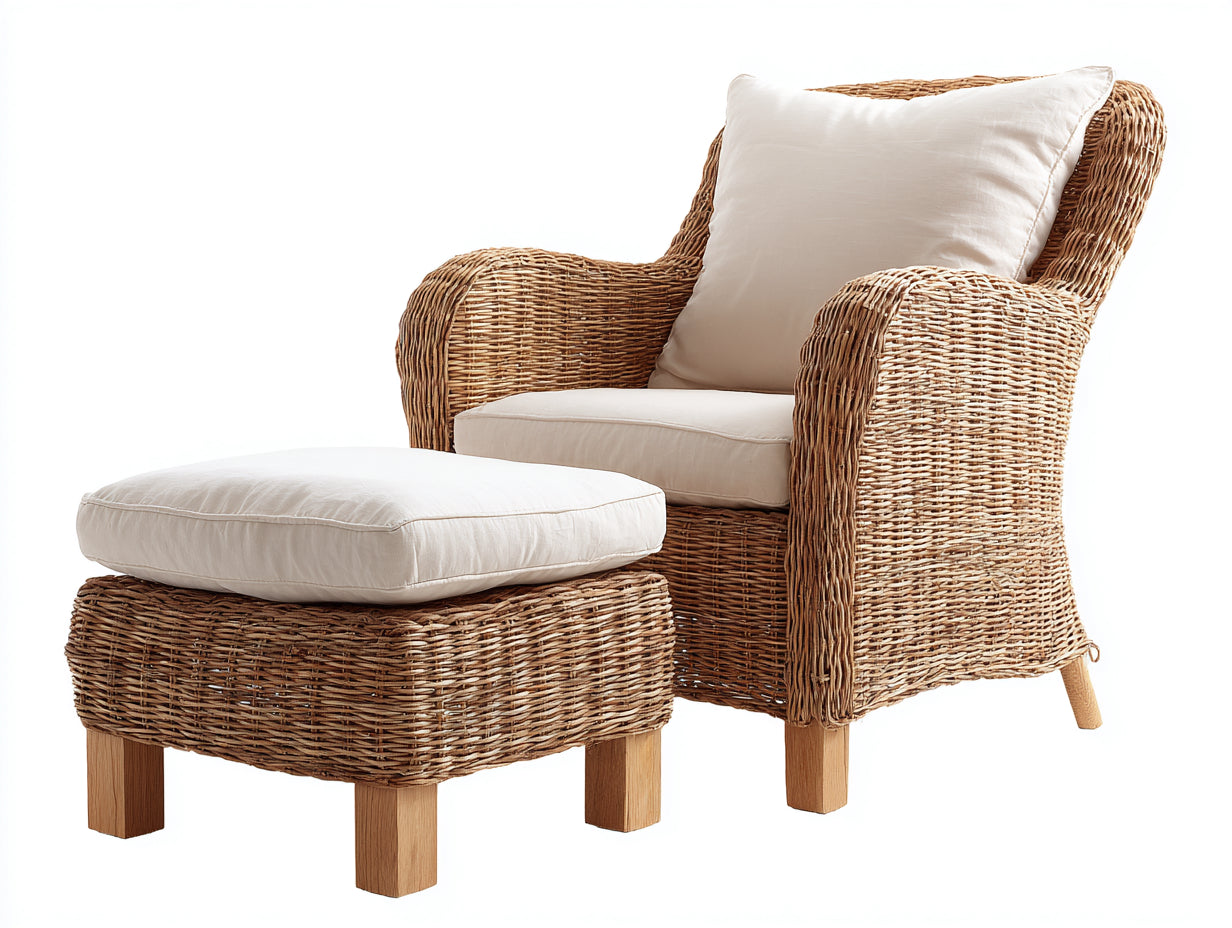 Poltrona da giardino - rattan-legno-tessuto - 92x90x96 cm - naturale-bianco - classico