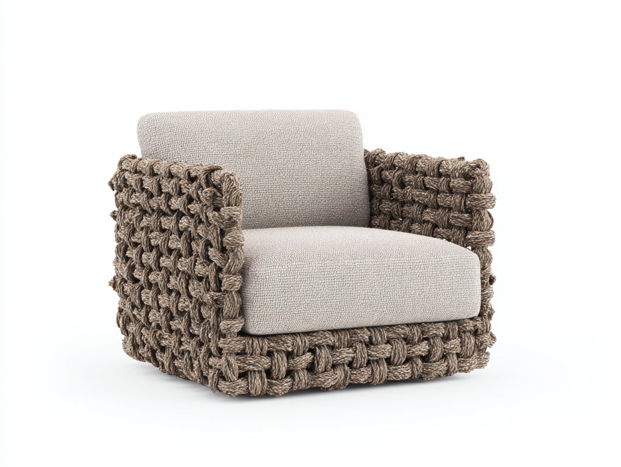 Poltrona da giardino - corda-legno-tessuto - 92x87x72 cm - marrone talpa-beige - organico
