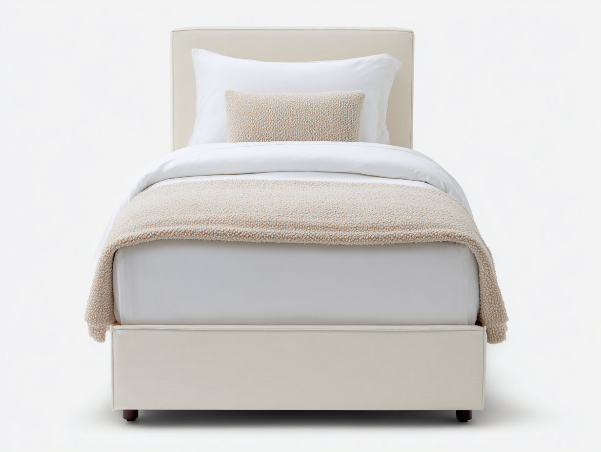 Letto singolo - tessuto-legno - 203x96x105 cm - crema - minimalista