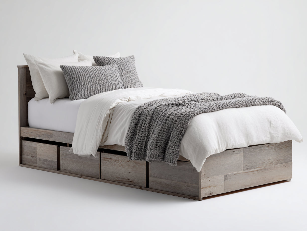 Letto singolo contenitore - legno - 207x101x96 cm - grigio rovere - rustico moderno