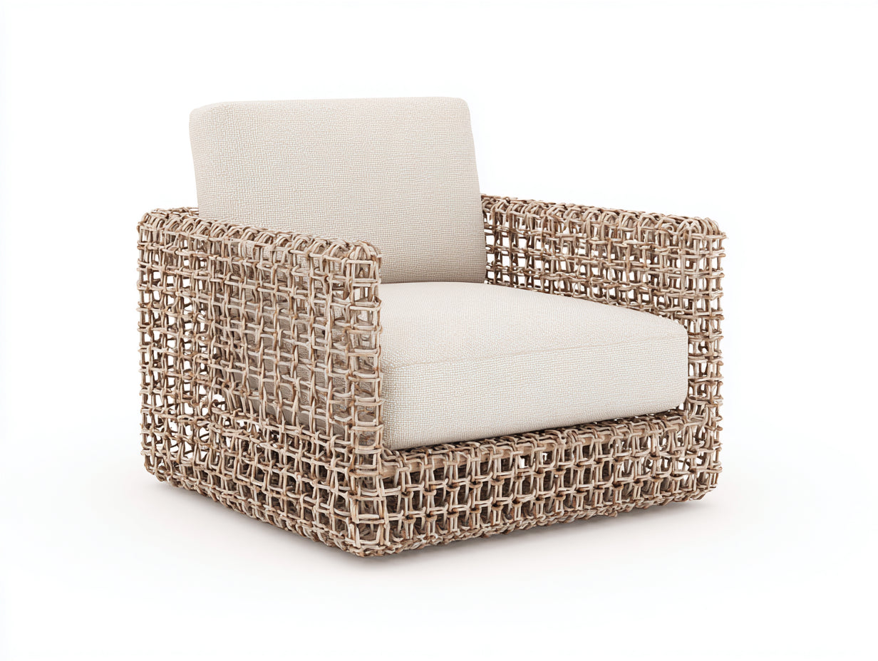Poltrona da giardino - rattan-legno-tessuto - 96x91x76 cm - naturale-beige - contemporaneo