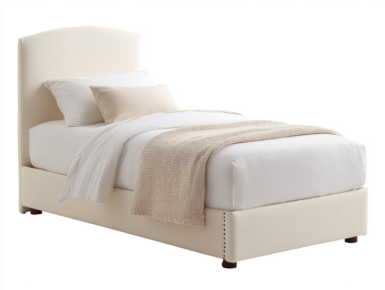 Letto singolo - tessuto-legno-metallo - 208x99x116 cm - crema - classico moderno