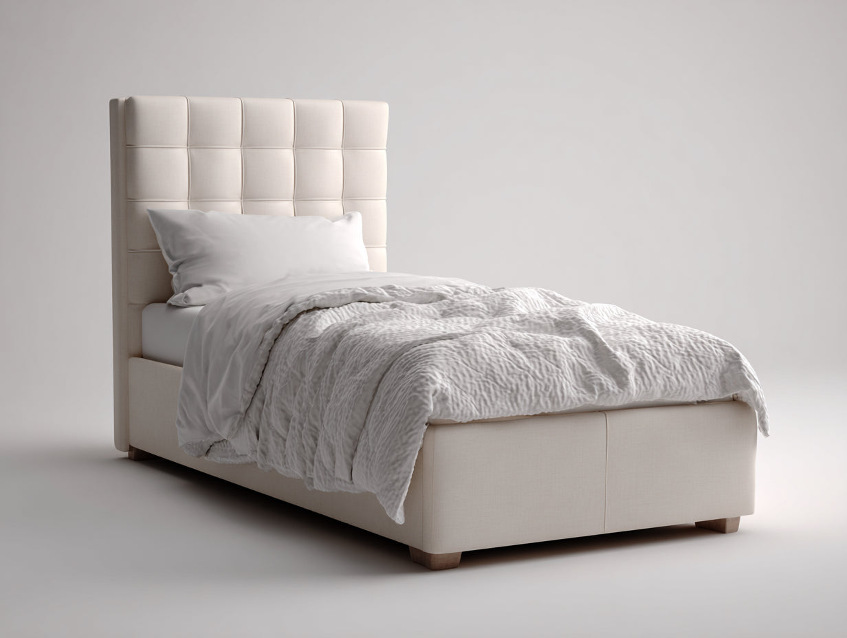 Letto singolo - tessuto-legno - 210x100x118 cm - crema - moderno