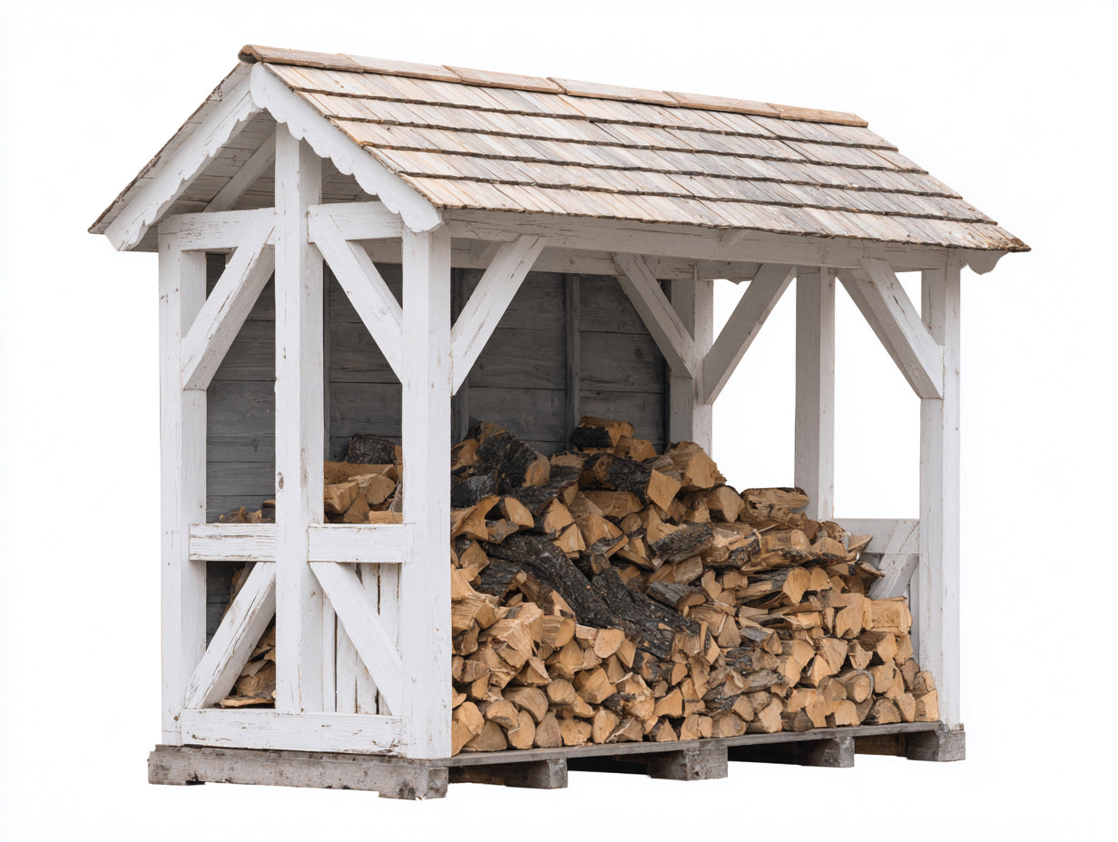 Portalegna - legno - 230x95x178 cm - bianco-naturale-grigio - rustico